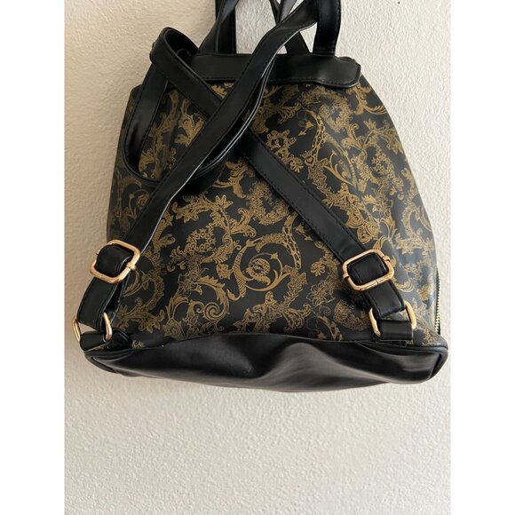 Versace Parfums Backpack Black Gold Adjustable Straps & Zip Pockets Vegan Faux L - Picture 12 of 15
